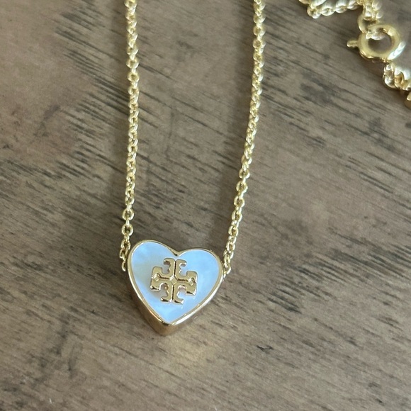 Tory Burch White Enamel Logo Heart Necklace - Picture 5 of 8